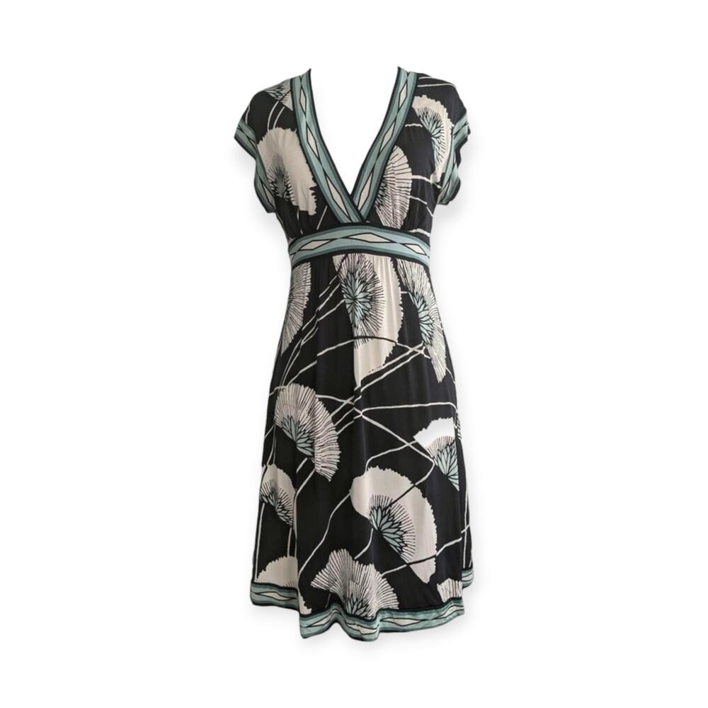 y2k stretchy surplice fan flower print midi dress